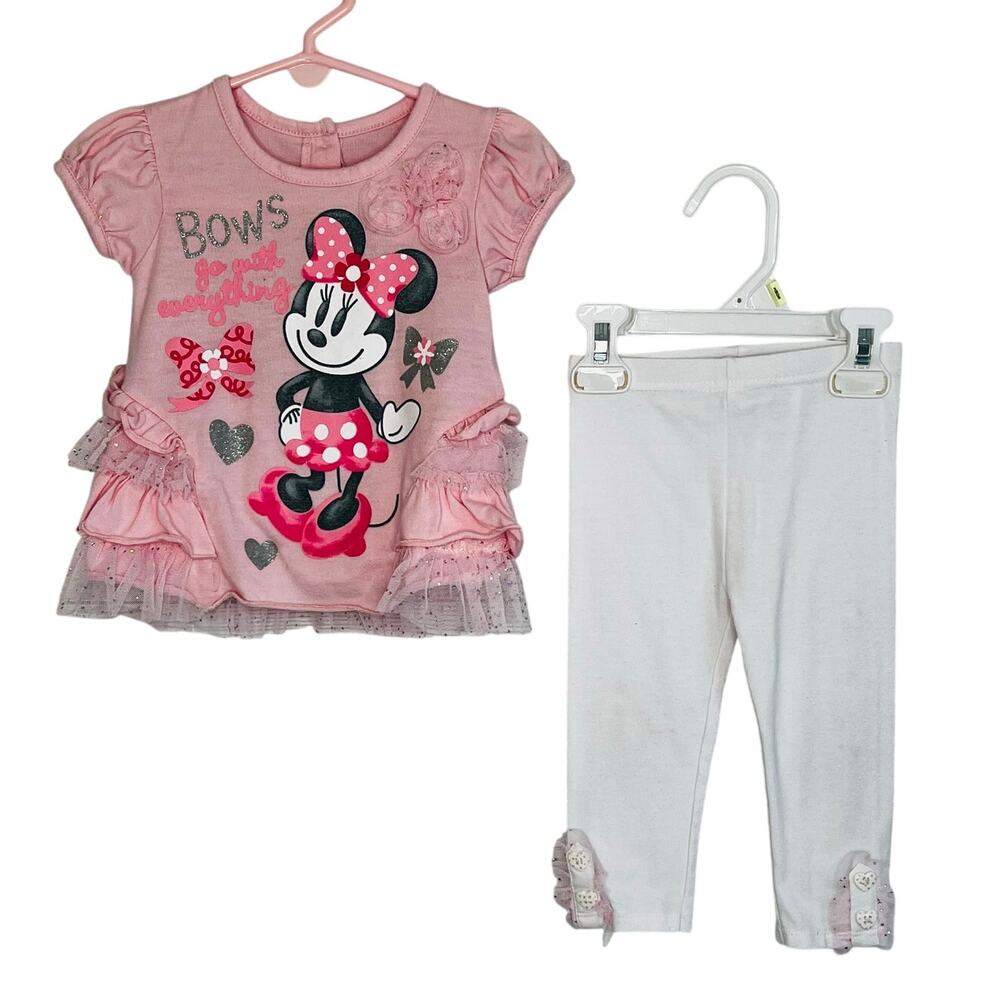 Disney Baby Minnie Mouse 2-Piece Outfit Set Pink Tulle Top & Leggings 12M